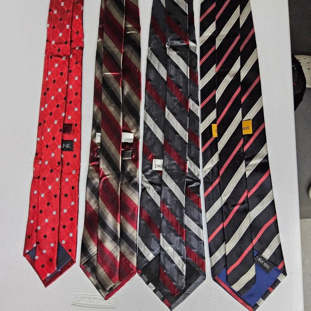 Jos A Bank Perry Ellis Pierre Cardin Ties Mens OS Red Black Striped Silk 4pc Lot
